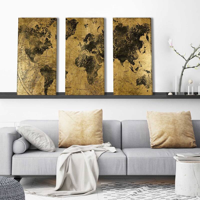 "Golden Atlas" by CAD Designs 3 Piece Set on Canvas