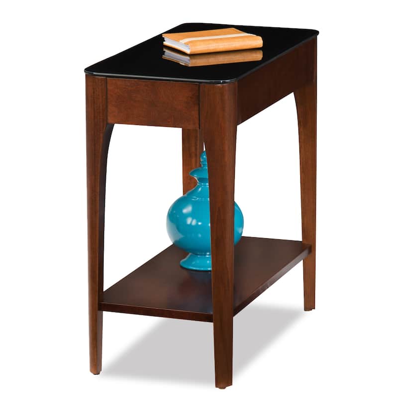 Copper Grove Hemer Narrow End Table with Black Glass Top - Brown
