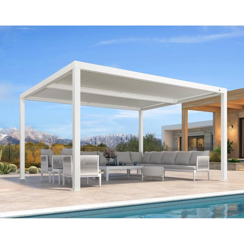 PURPLE LEAF Louvered Pergola Outdoor Aluminum Pergola with Adjustable Roof for Patio Hardtop Gazebo - 12' x 14' - White