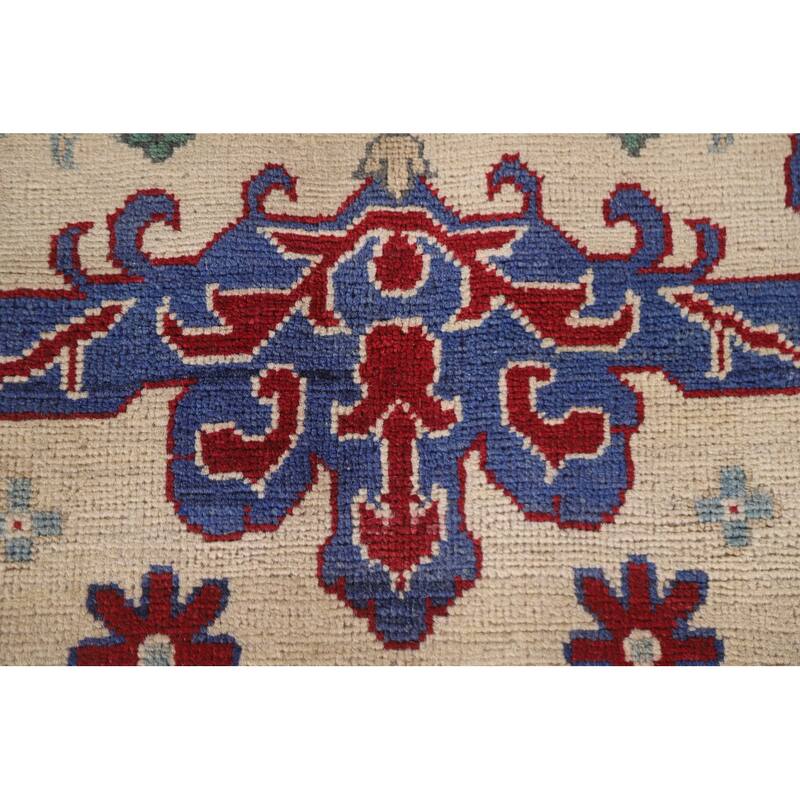Hand Knotted Oriental 100% Wool Carpet Traditional Geometric Beige & Ivories Kazak Area Rug - 10' 1'' X 6' 7''