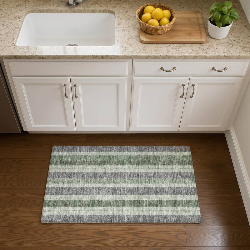 Premium Washable Super Soft Modern Stripe Mayfield Rug - Green - 1'8" x 2'6"