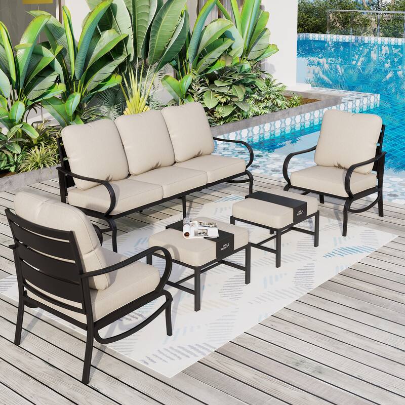 MAISON ARTS 5/7/9-Seat Patio Conversation Set, Outdoor Sofa Set with Single Sofa Chairs, 3-Seater Sofa, Ottoman and Coffee Table