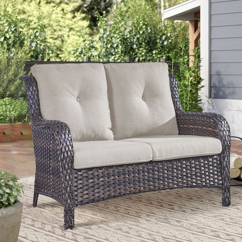 Outdoor Loveseat Sofa 2-Seat Sofa Brown-Beige - Brown