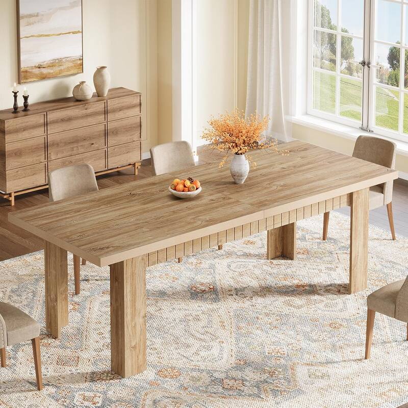79" Long Kitchen Dining Table for 6-8 People, Rectangular Wooden Dinner Table