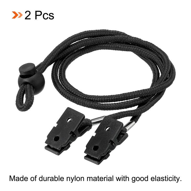 16.5" 2Pcs Napkin Chain Adjustable Bib Holder Chain Sun Hat Strap Lanyard, Black - 16.54"