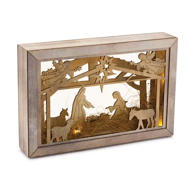 Cut Out Wood Nativity Scene with LED Lights 12"L