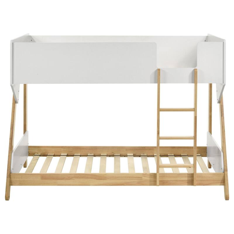 Wren Low-Profile Twin Bunk Bed with Guardrails, White-Natural Wood