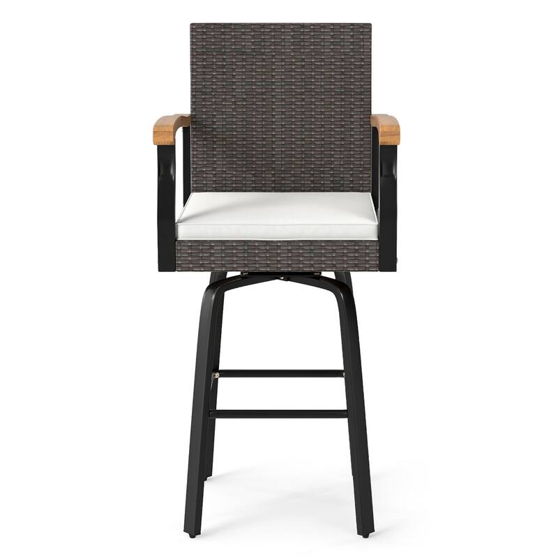 Gymax Outdoor Rattan 360 degree Swivel Bar Stool w/ Removable Cushion