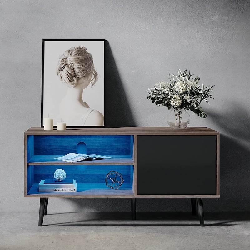 WAMPAT Black/ Brown Mid-century Modern TV Stand