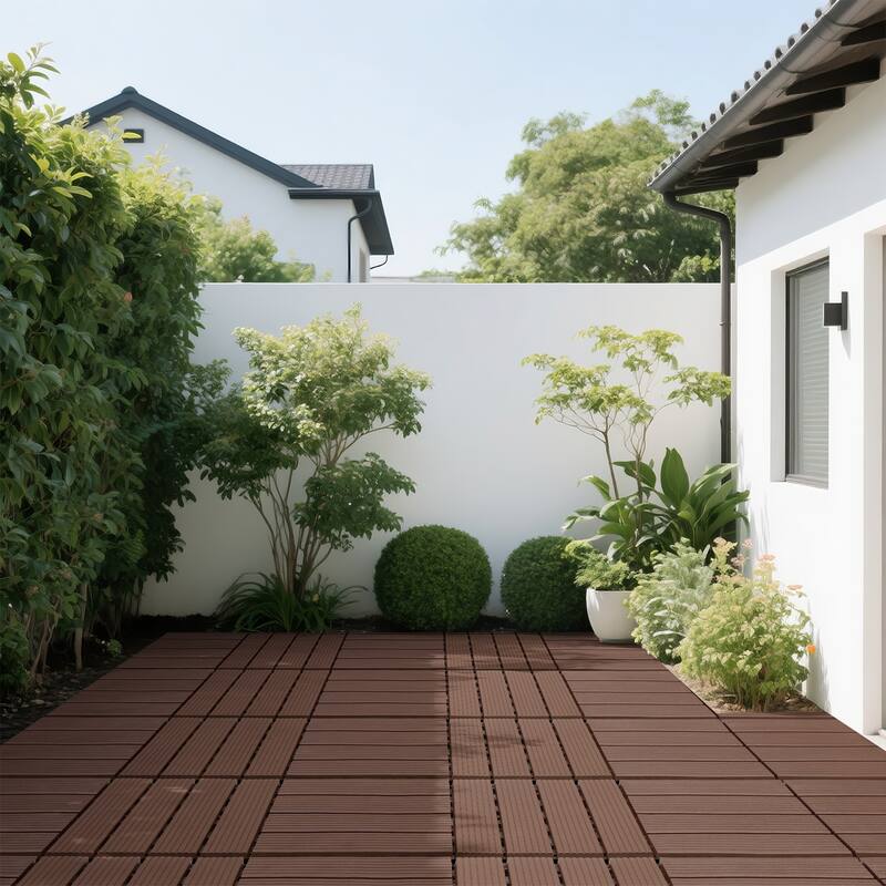 Plastic interlocking decking tiles, 44 packs of terrace decking tiles, 12 inches x 12 inches waterproof