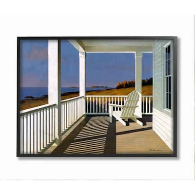 Stupell Cottage Porch Scene at Sunset Coastal Landscape Painting Framed Wall Art - Multi-Color