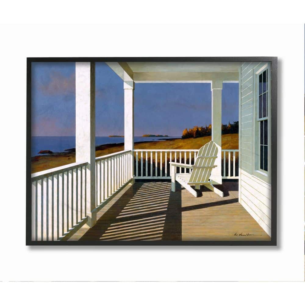 Stupell Cottage Porch Scene at Sunset Coastal Landscape Painting Framed Wall Art - Multi-Color