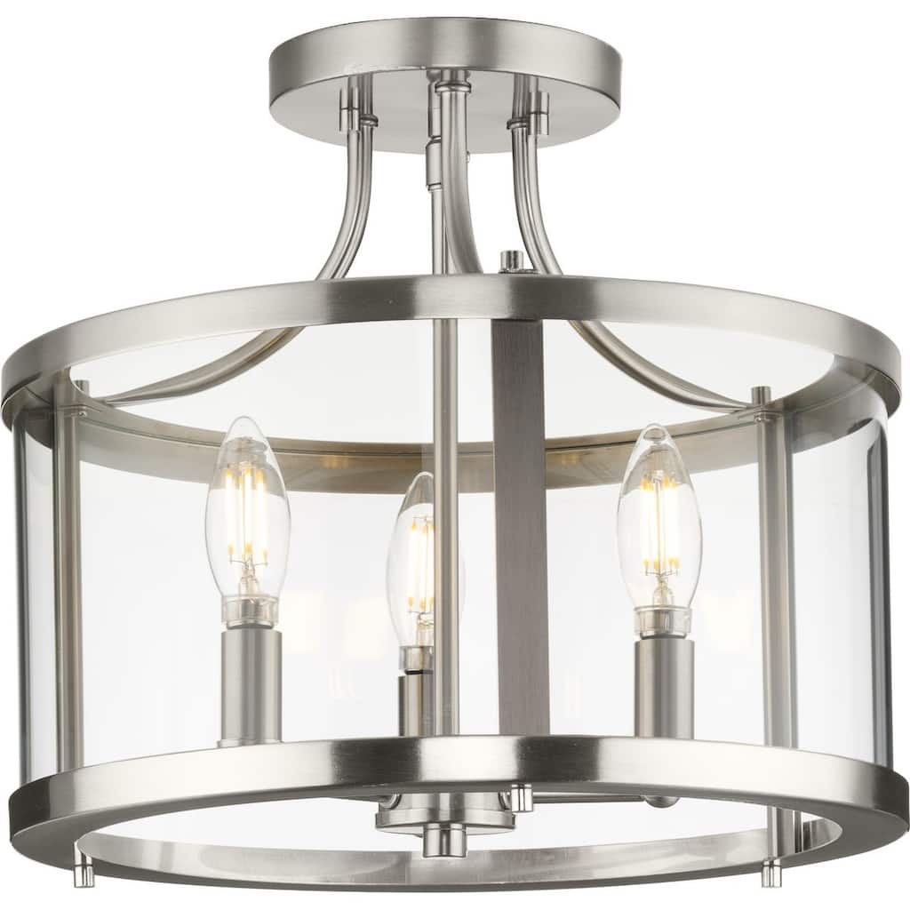 Gilliam Collection 13 in. Three-Light Brushed Nickel New Traditional Semi-Flush Mount - 13 in x 13 in x 12.12 in
