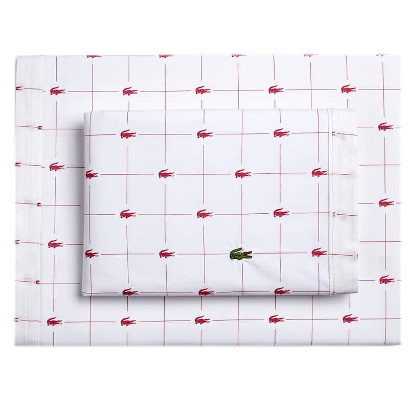 Lacoste Slice Geometric Cotton Sheet Set - Full - Baroque Rose