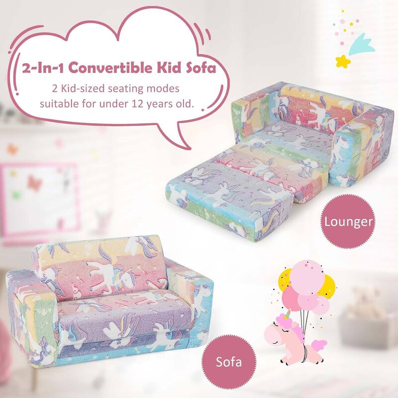 2-in-1 Toddler Couch Foam Kids Convertible Sofa Toddler Couch Lounger