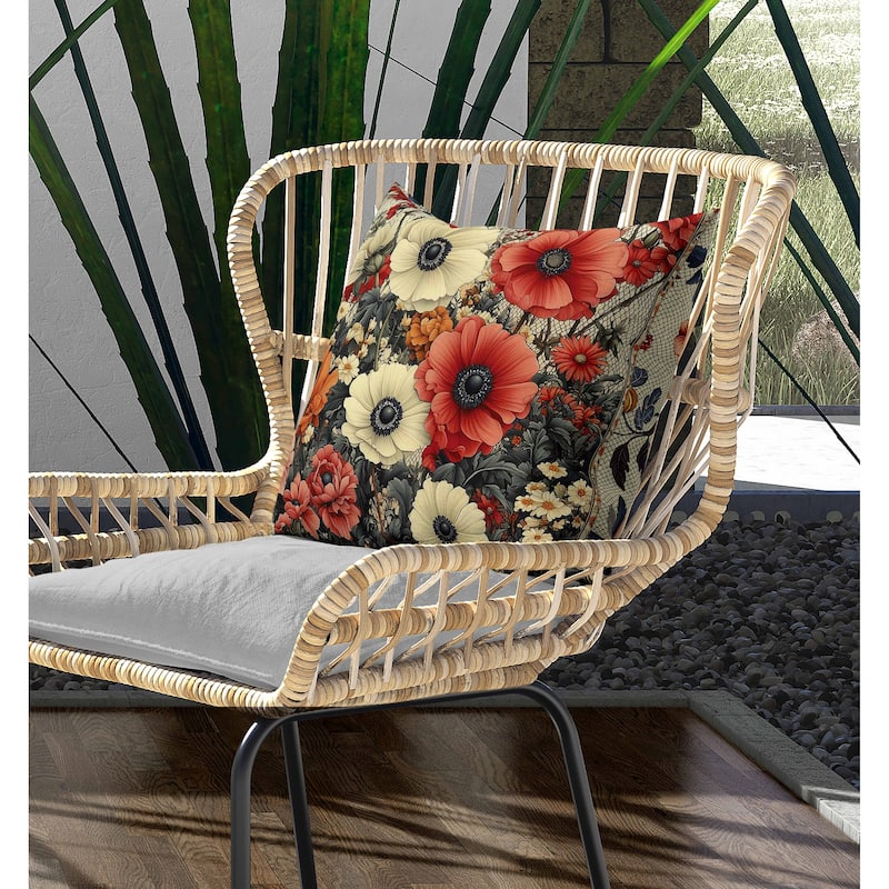 Floral Array Indoor/Outdoor Reversible Throw Pillow Beige and Red