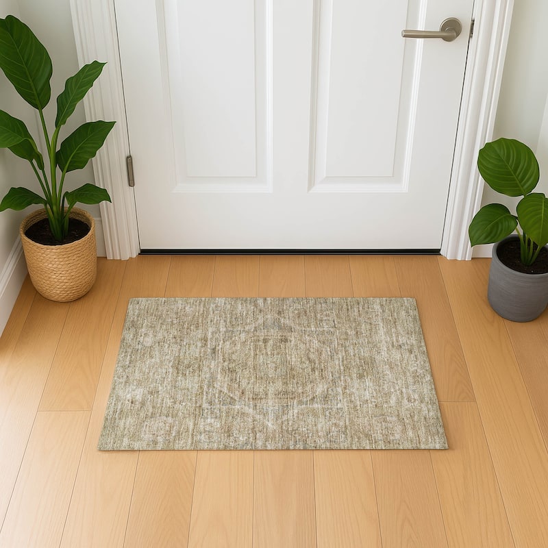 Premium Washable Super Soft Vintage Traditional Mayfield Rug - Tan - 1'8" x 2'6"