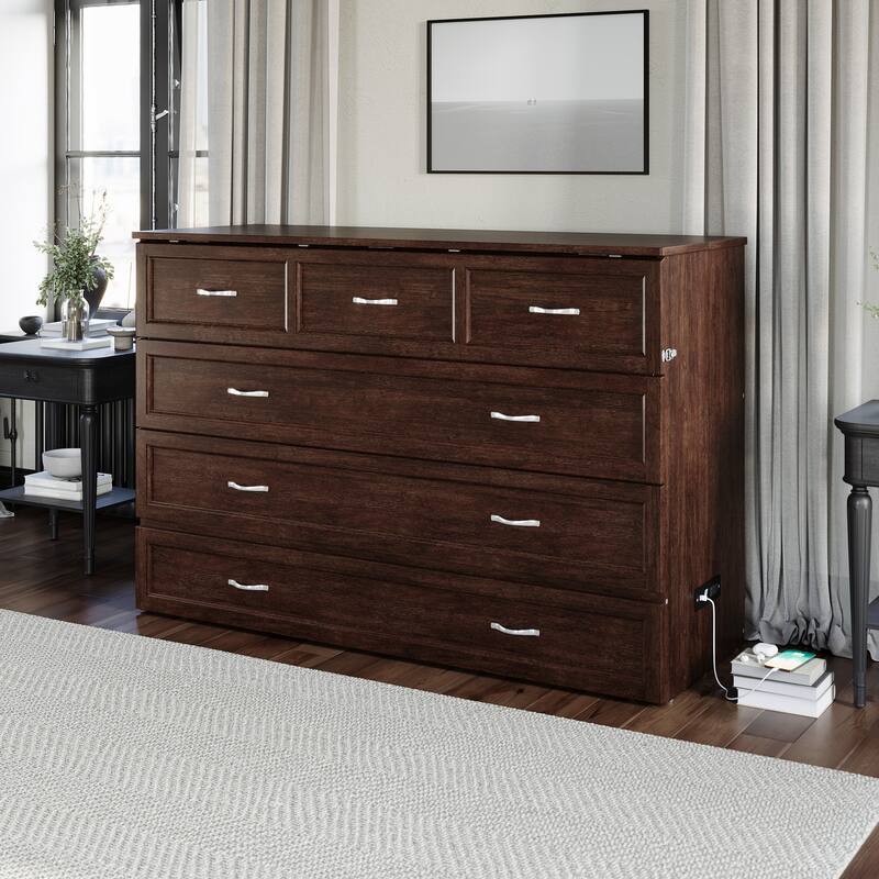 AFI Northfield Murphy Bed Chest with 6" Mattress, Storage Drawer & Built-In Charger