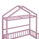 preview thumbnail 11 of 13, Pink Full Size Wooden Floor Bed with Fence Railings and Detachable Headboard, Kids Dress Up Rack, Playhouse Frame