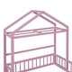 preview thumbnail 11 of 13, Pink Full Size Wooden Floor Bed with Fence Railings and Detachable Headboard