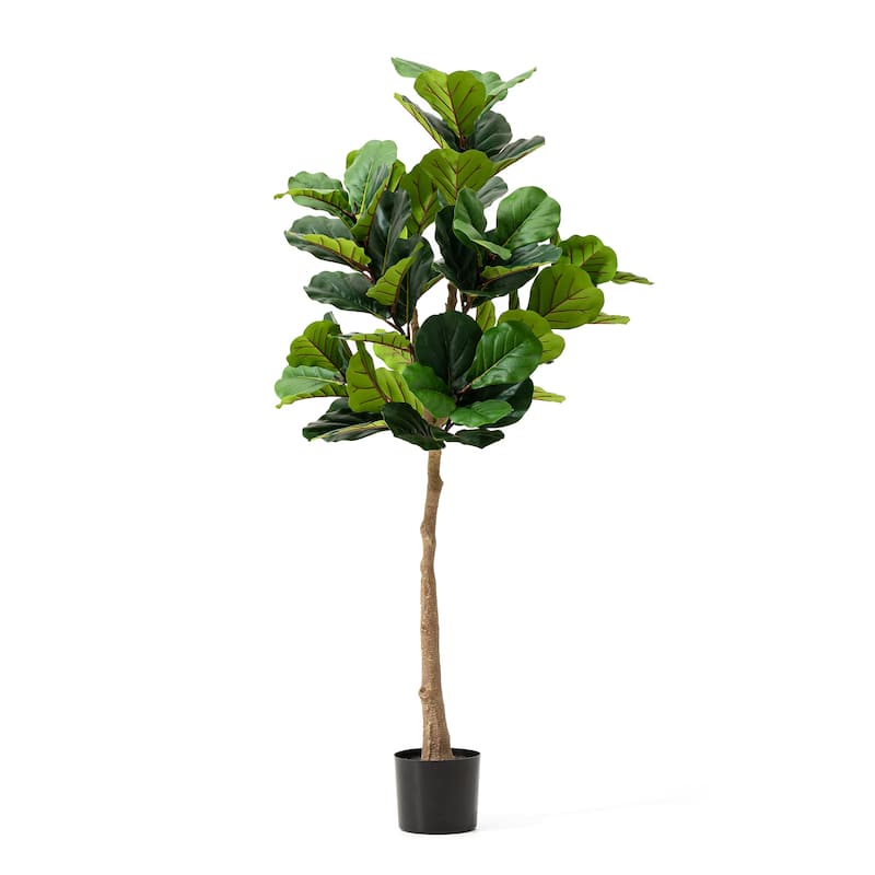 Glitzhome 19"H Set of 2 Modern Oversized Tall Planter Flowerpot Eco-Friendly Wave/ Diamond Textured Plant Pot - Faux Fig Tree