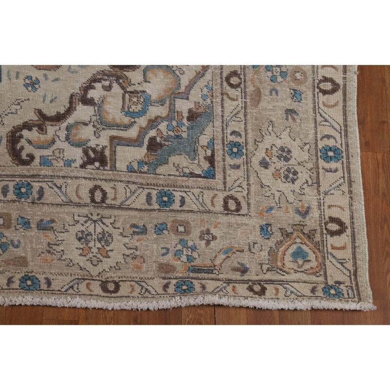 Hand Knotted Oriental 100% Wool Carpet Traditional Medallion Beige & Ivories Tabriz Area Rug - 11' 7'' X 8' 4''