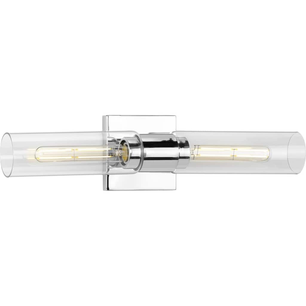 Clarion Collection Two-Light Polished Chrome and Clear Glass Modern Style Bath Vanity Wall Light - 20.37 in x 4 in x 5 in