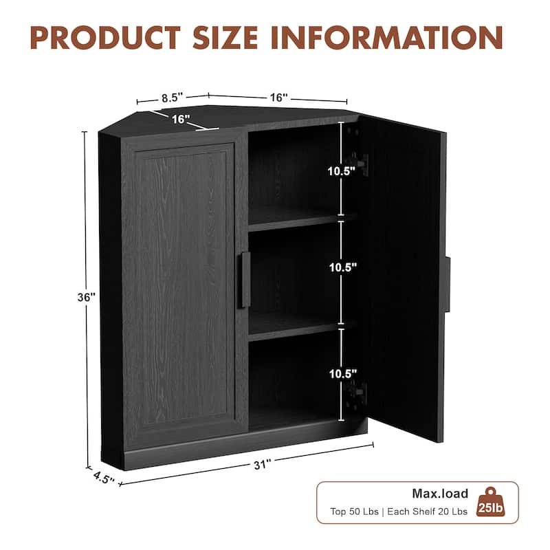 36"H Corner Sideboard Cabinet Free-Standing Corner Storage Organizer