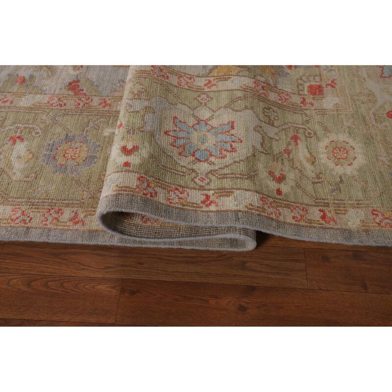 Oushak Turkish Area Rug Vegetable Dye Hand-Knotted Grey Wool Carpet - 8'1"x 9'9"