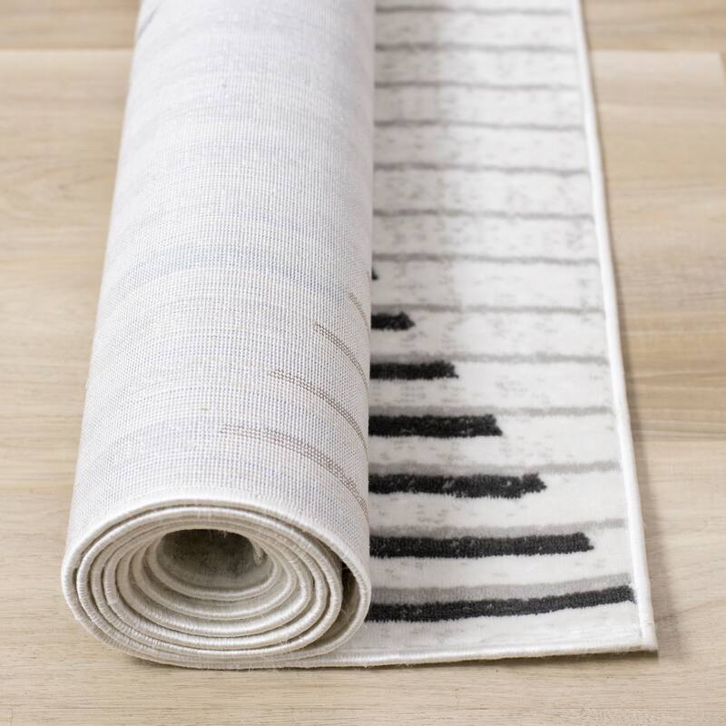 Washable Collection - Multicolored Basketweaved Lines Area Rug