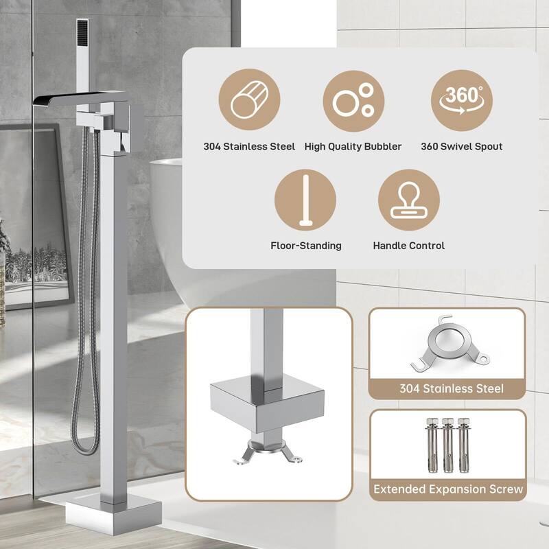 Freestanding Bathtub Faucet, Floor-Mount Tub Filler Chrome