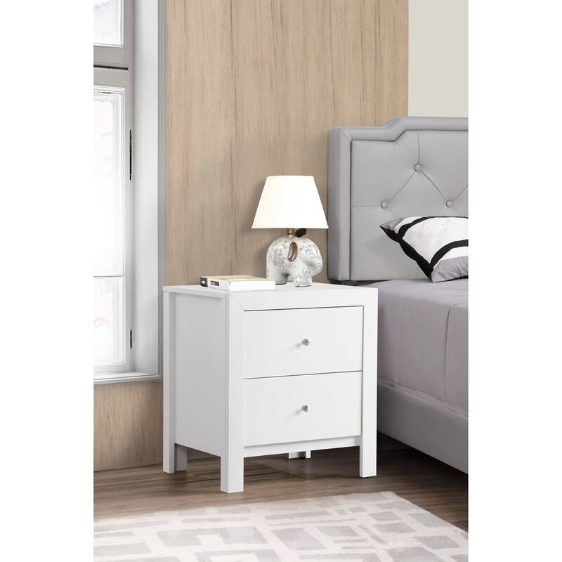 Wood Veneer White Nightstand 2 Drawer Bedroom