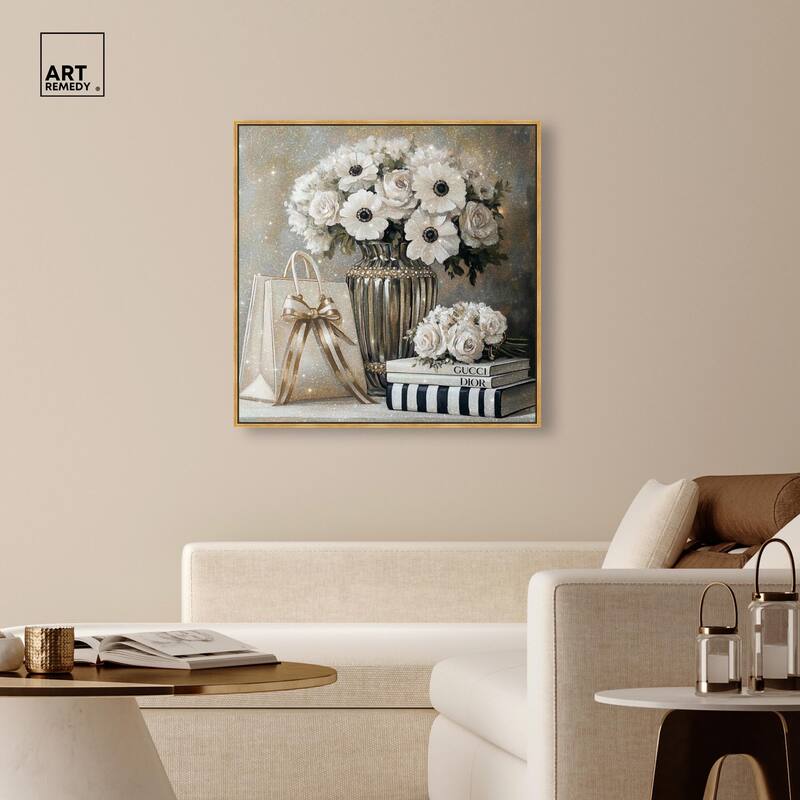 Elegant Flowers Books Neutral Canvas by Art Remedy
