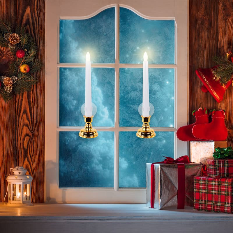 Set of 6 White and Gold Christmas Candle Lights 9.5"