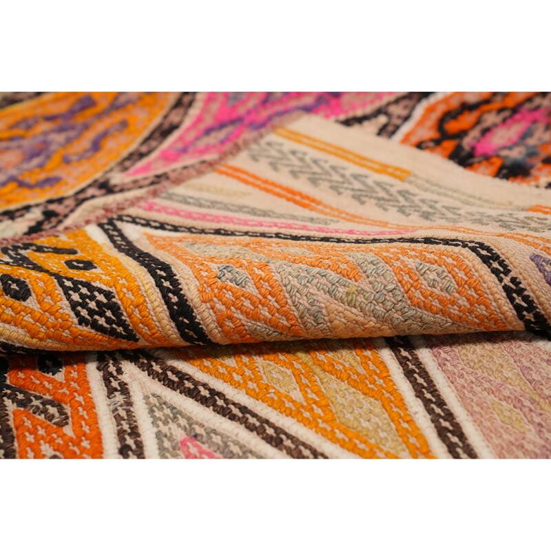 Hand Woven Oriental 100% Wool Carpet Southwestern Tribal Multi-Colored Kilim Runner Rug - 8' 9'' X 3' 5''