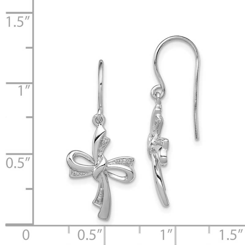 Curata 925 Sterling Silver Polished Shepherd hook Rhodium Plated Diamond Religious Faith Cross Long Drop Dangle Earrings