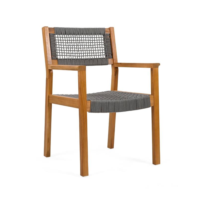 Modern Set of 2 Dining Chairs with Rope-Woven Seat Backrest, Solid Wood Frame for Dining Room Living Room Café and Pub