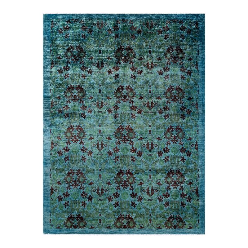 Overton Hand Knotted Wool Vintage Inspired Modern Contemporary Overdyed Light Blue Area Rug - 9' 1" x 11' 10"