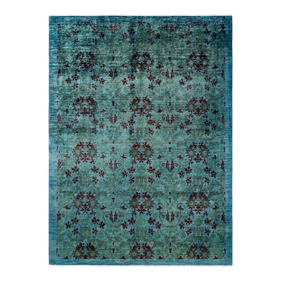 Overton Hand Knotted Wool Vintage Inspired Modern Contemporary Overdyed Light Blue Area Rug - 9' 1" x 11' 10"