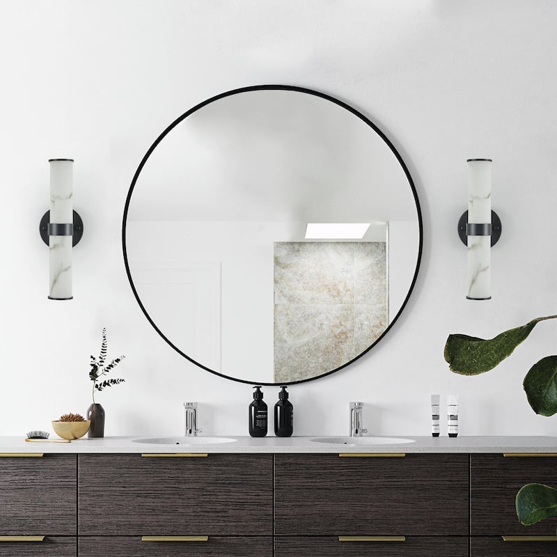 Resin Imitation Marble Wall Sconce, Set of 2 - Modern Vertical Light Fixture (Indoor Use Only)