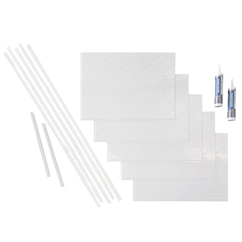 FASÄDE Monaco Decorative Vinyl Backsplash Panel - 15 Sq Ft Kit - Gloss White
