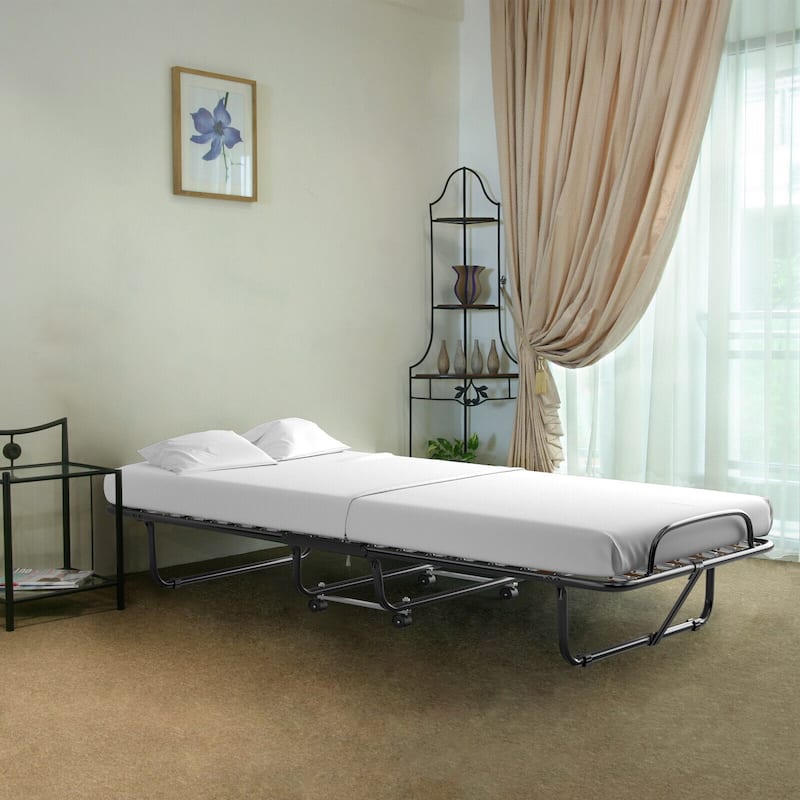 Gymax Rollaway Folding Metal Bed Memory Foam Mattress Cot Guest Made - 31'' x 75''