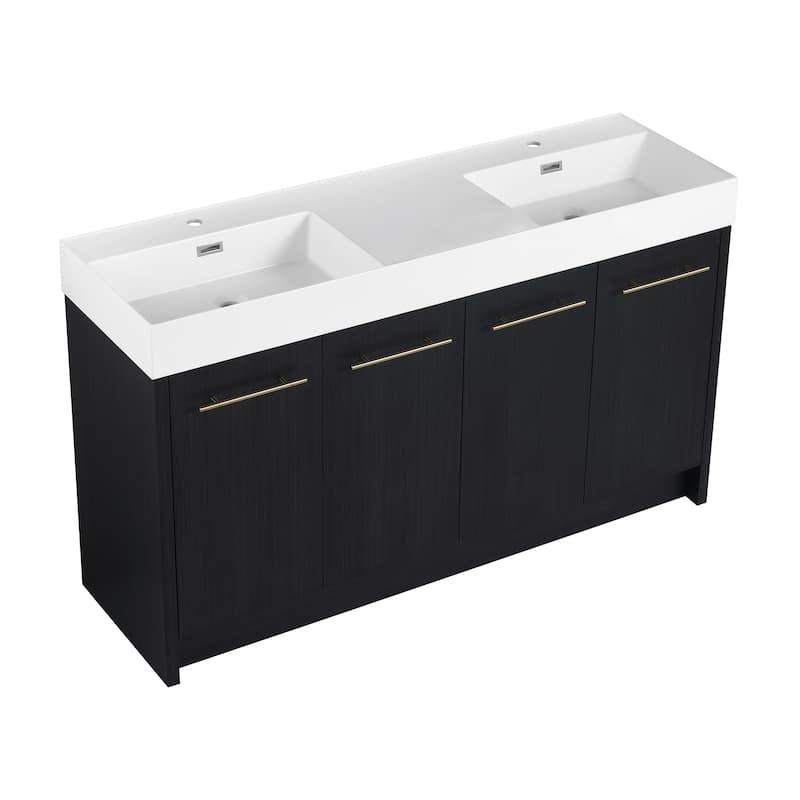 60 inch Plywood Freestanding Bathroom Vanity with Resin Double Sink - 60" x 18" x 35"