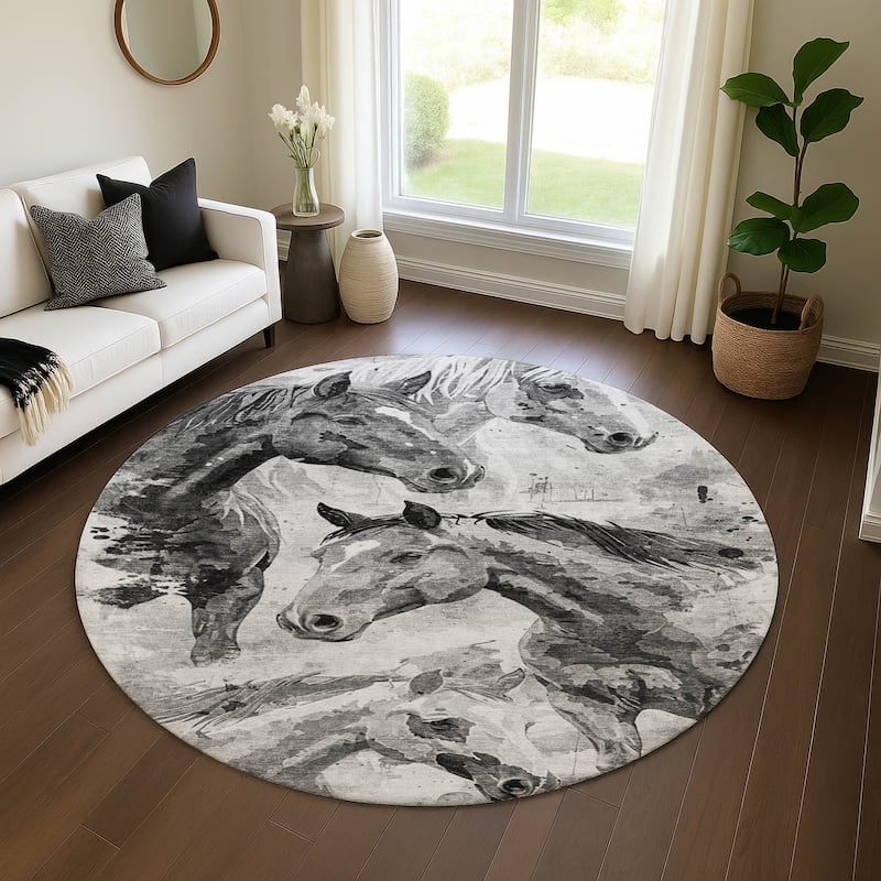 Premium Washable Super Soft Horses Mayfield Rug - Gray - 8' x 8'