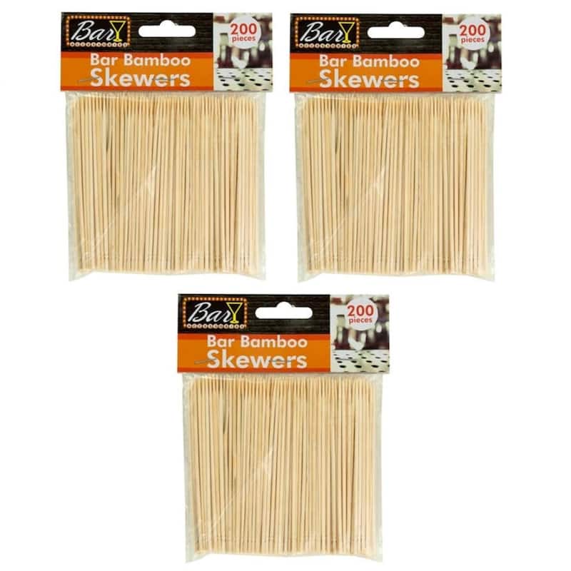 Handy Housewares 4" Bamboo Skewers for Appetizers - 200 Pack, Natural Wood Picks for Cocktail Garnishes and Snacks - 3 Packs (600 Skewers)