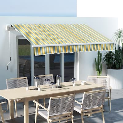 10' x 6.5' Retractable Awning with LED Lights, Yellow/Grey