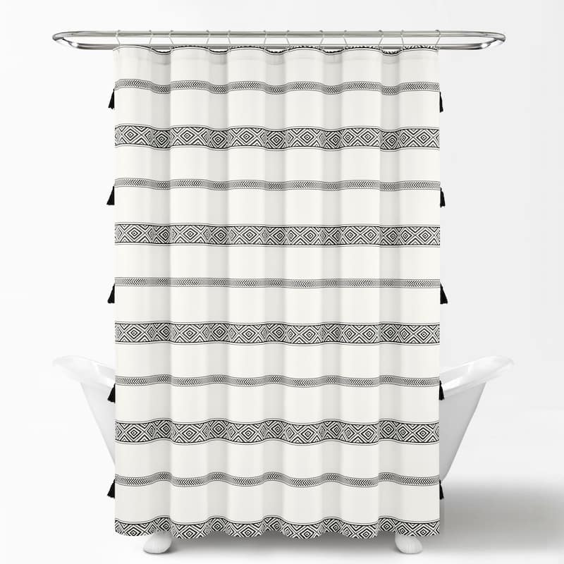 Lush Decor Ava Boho Stripe Tassel Yarn Dyed Eco-Friendly Recycled Cotton Shower Curtain