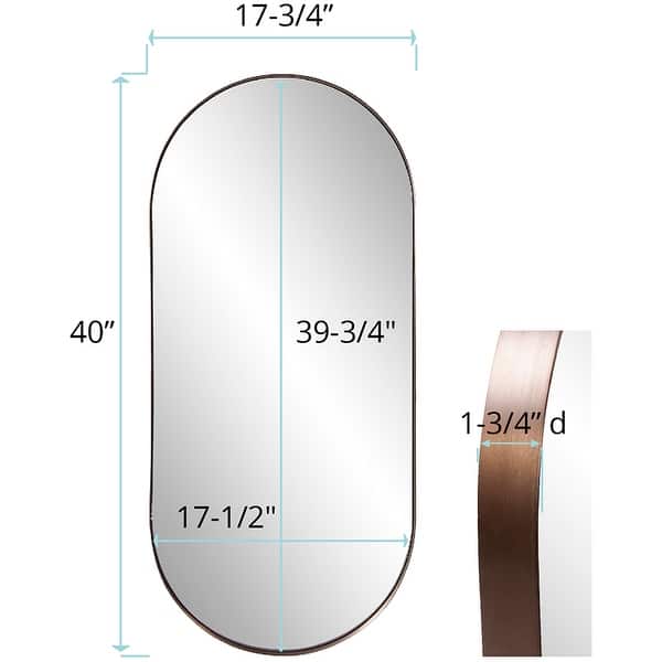 dimension image slide 2 of 3, Allan Andrews Stainless Steel Framed Capsule Wall Mirror - 40"H x 17.75"W