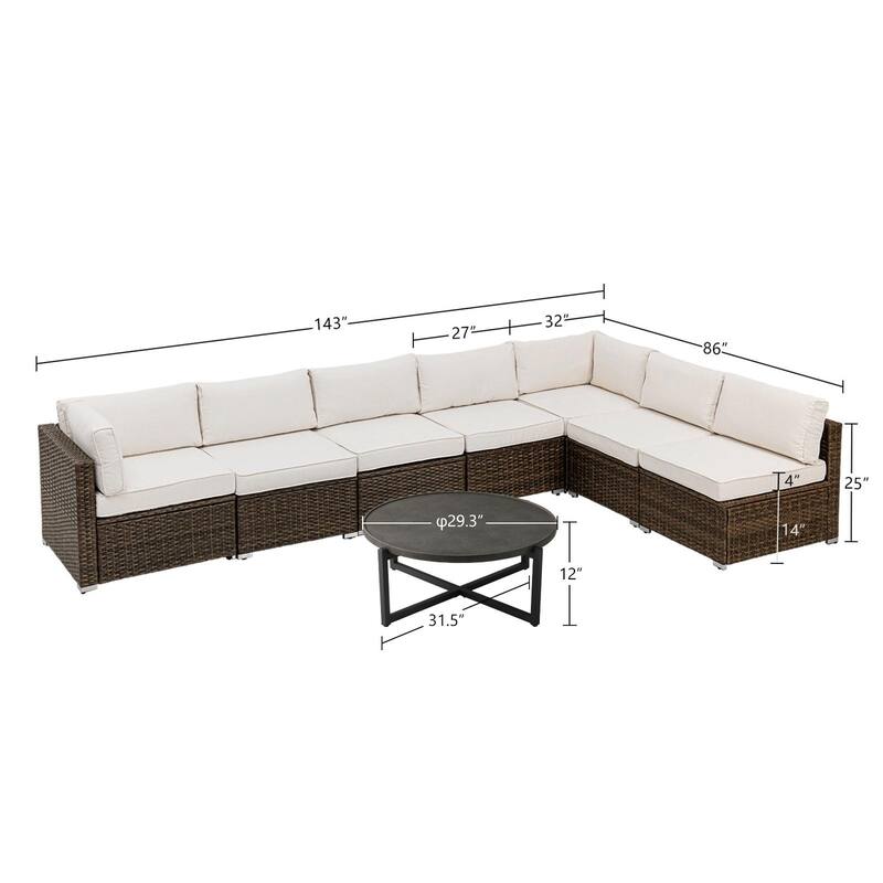 COSIEST 8-piece PE Wicker Outdoor Sectional Set with Cushions