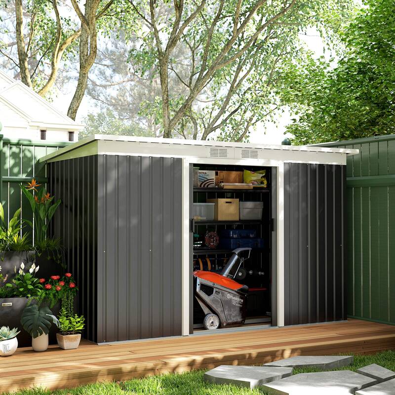 Outsunny 9' x 4' Outdoor Rust-Resistant Metal Garden Vented Storage Shed with Spacious Layout & Durable Construction